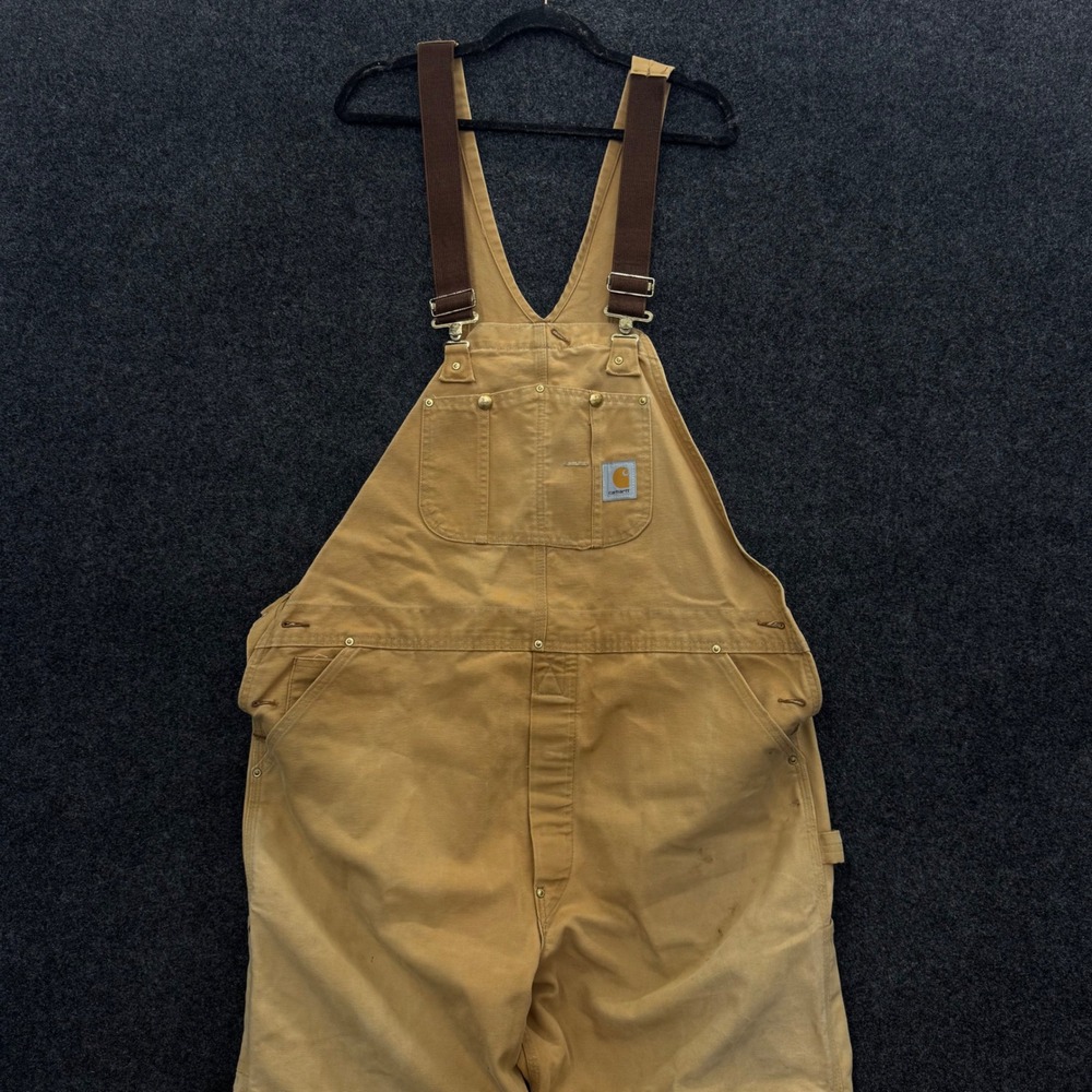 Vintage 90s Carhartt Double Knee Bib Overalls Duck Tan Canvas Mens 38x28